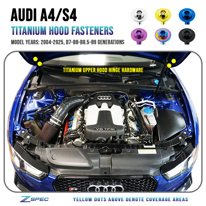 ZSPEC Hood-Hardware Kit for Audi A4 B7/B8/B8.5/B9 Models, Titanium Dress Up Bolts Washers Fasteners