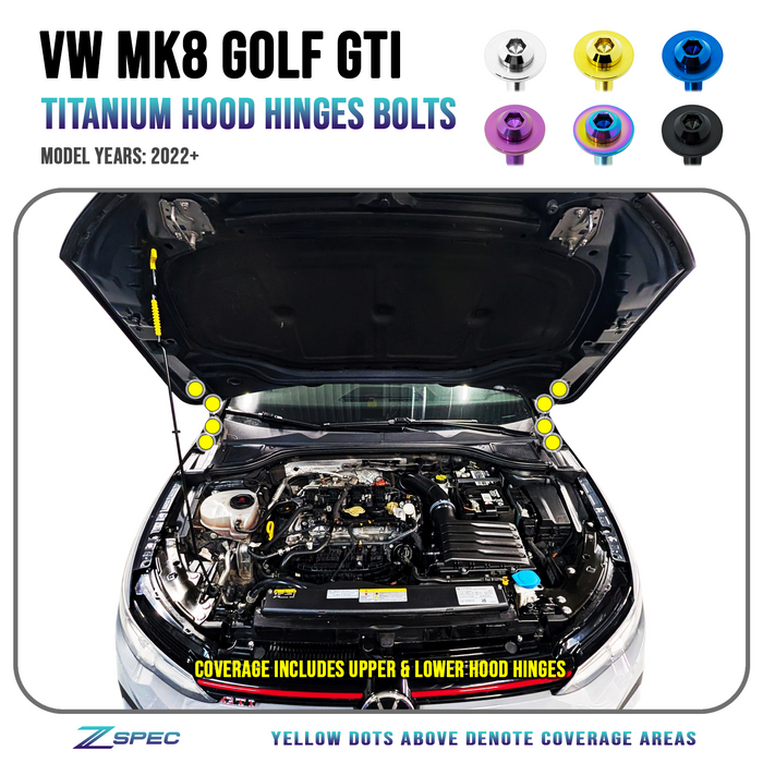 ZSPEC Staged Dress Up Fastener Kit for '22+ VW MK8 Golf GTi, Grade-5 Titanium

Grade-5 Titanium Hardware - Dress Up Bolts, Nuts and Washers from ZSPEC Design