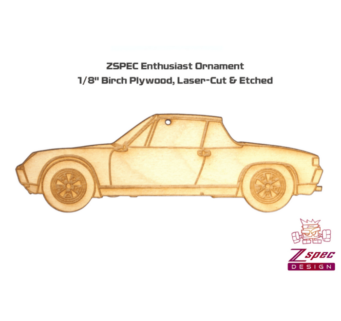 ZSPEC Laser-Engraved Birch Ornament, Style: Porsche 914, ~5-inch Wide - ZSPEC Design LLC - Holiday Ornaments - 914, body, holiday, lifestyle, ornament, porsche - zspecdesign.com