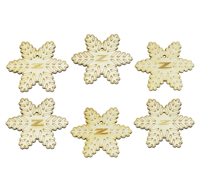 ZSPEC Laser-Engraved Wood Ornaments, Set of Six Nissan Z-Snowflakes, 3.75" - ZSPEC Design LLC - Holiday Ornaments - holiday, nissan, ornament, Z - zspecdesign.com