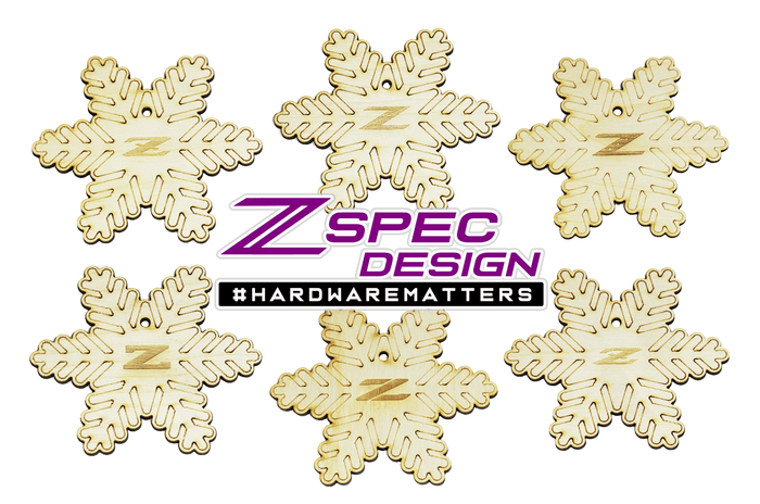 ZSPEC Laser-Engraved Wood Ornaments, Set of Six Nissan Z-Snowflakes, 3.75" - ZSPEC Design LLC - Holiday Ornaments - holiday, nissan, ornament, Z - zspecdesign.com