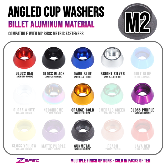ZSPEC M2 Angled Cup Finish Washers for SHSC Socket-Cap Fasteners, 10-Pack - ZSPEC Design LLC - Hardware Fasteners - 10-pack, angled, billet hardware, Dress Up Washer, Fastener, m2, shsc - zspecdesign.com