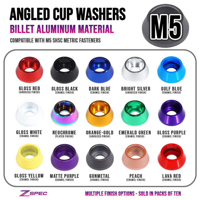 ZSPEC M5 Billet Angled Cup Finish Washers for SHSC Socket-Cap Fasteners, Billet, 10-Pack - ZSPEC Design LLC - Hardware Fasteners - 10-pack, billet hardware, Dress Up Washer, finish washer, m5, shsc, straight - zspecdesign.com
