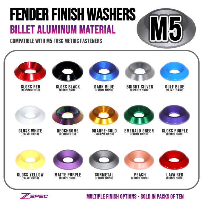 ZSPEC M5 Billet Fender-Finish Dress Up Washers for M5 FHSC Fasteners, 10-Pack - ZSPEC Design LLC - Hardware Fasteners - 10-pack, billet hardware, Dress Up Washer, fhsc, finish washer, m5 - zspecdesign.com