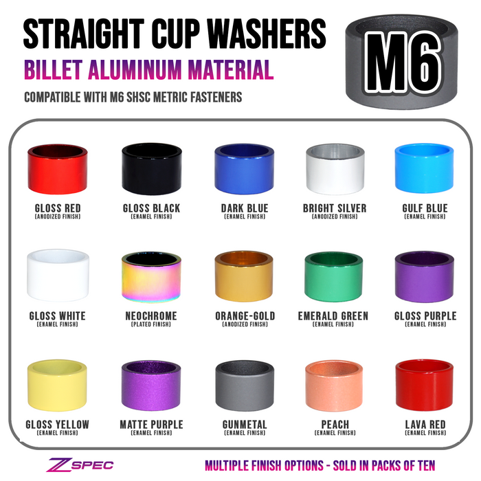 ZSPEC M6 Straight Cup Dress Up Finish Washers for SHSC Fasteners, Billet, 10-Pack - ZSPEC Design LLC - Hardware Fasteners - 10-pack, billet hardware, Dress Up Washer, finish washer, m6, shsc - zspecdesign.com
