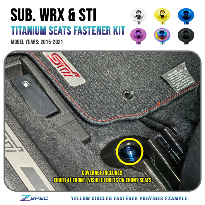 ZSPEC Seats Dress Up Bolts® Fastener Kit for '15-21 Subaru WRX & STi, Titanium - ZSPEC Design LLC - Hardware Fasteners - 86, brz, Fastener Kit, gr86, subaru, toyota - zspecdesign.com
