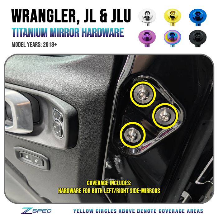 ZSPEC Side-Mirrors Hardware Kit for 2018+ Jeep JLU Wrangler, Titanium - Dress Up Bolts Hardware from ZSPEC Design LLC