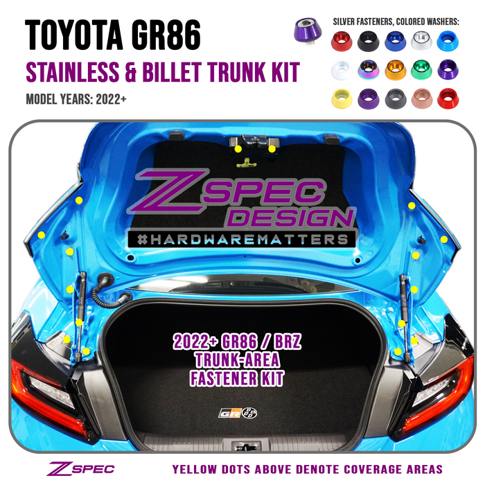 ZSPEC "Stage 3" Dress Up Bolts® Fastener Kit for '22+ Toyota GR86 & Subaru BRZ, Stainless & Billet - ZSPEC Design LLC - Hardware Fasteners - 86, brz, Fastener Kit, stage 3, subaru, toyota - zspecdesign.com