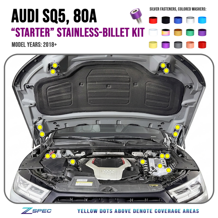 ZSPEC "Starter" Dress Up Bolts® Fastener Kit for Audi SQ5 80A, Stainless  Steel Fasteners & Colored Billet Finish Washers