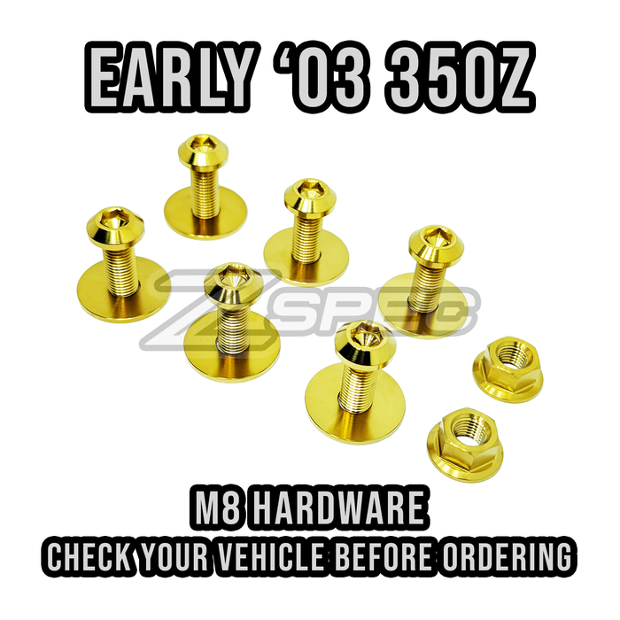 ZSPEC Dress Up Bolts Strut Brace Fastener Kit for Nissan 350z, M10-1.25 Hardware, Titanium

Grade-5 titanium engine bay hardware for Nissan 350z Z33's VQ35DE/HR