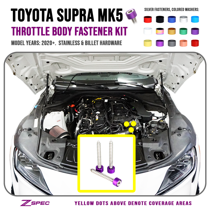 ZSPEC Throttle Body Fasteners for '20+ Toyota Supra MKV GR A90, Stainless & Billet - ZSPEC Design LLC - Hardware Fasteners - a90, Fastener Kit, gr, mkv, supra, throttle, toyota, Washer Color - zspecdesign.com