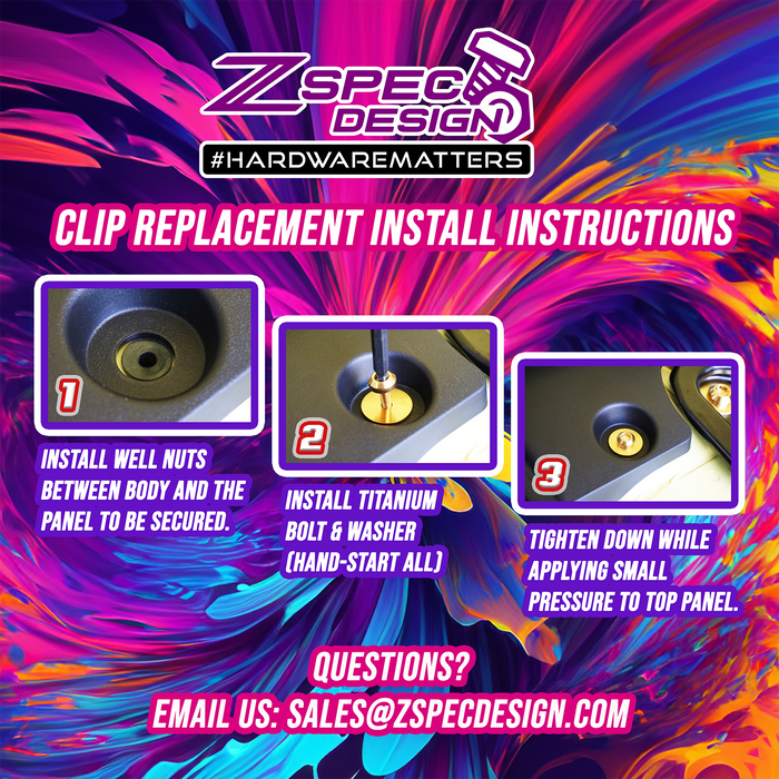 ZSPEC Plastic-Clips Replacement Kit for '03-09 Nissan 350z Z33, Grade-5 Titanium - ZSPEC Design LLC - Hardware Fasteners - 350z, clip replacement, Fastener Kit, nissan, nissanz, titanium, z33 - zspecdesign.com