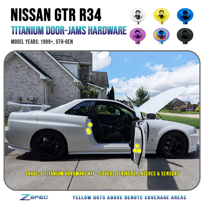 ZSPEC Titanium Door-Jams Hardware Kit for the Nissan Skyline GTR R34

Grade-5 Titanium (40-45% weight-savings, non-corrosive)

Engines: RB26DETT