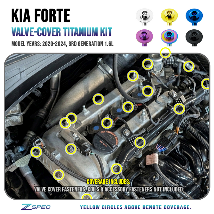ZSPEC Titanium Valve Cover Fastener Kit for 2020-24 Kia Forte 1.6L