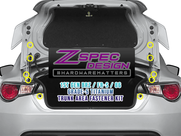 ZSPEC Trunk Dress Up Bolts® Kit for '13-21 Scion FRS, Subaru BRZ, Toyota 86, Titanium - ZSPEC Design LLC - Hardware Fasteners - 86, BRZ, Fastener Kit, FRS, scion, Subaru, titanium, Toyota - zspecdesign.com